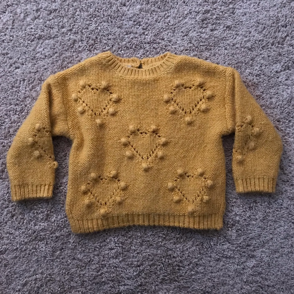 Zara Little Girl Yellow Heart PomPom Sweater size 3-4T